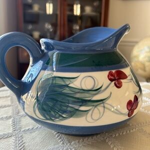 Gail Pittman Grapevine Blue and Green Ceramic Pitcher